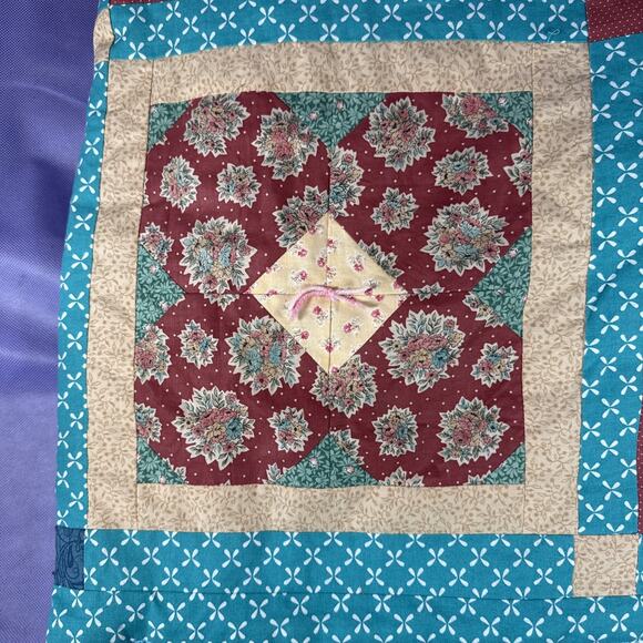 Handmade Quilt Blanket Quilted Squares 78 By 42” - Picture 2 of 8